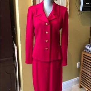 St John 3 P.C. Skirt Suit Cherry Red sz 8/6